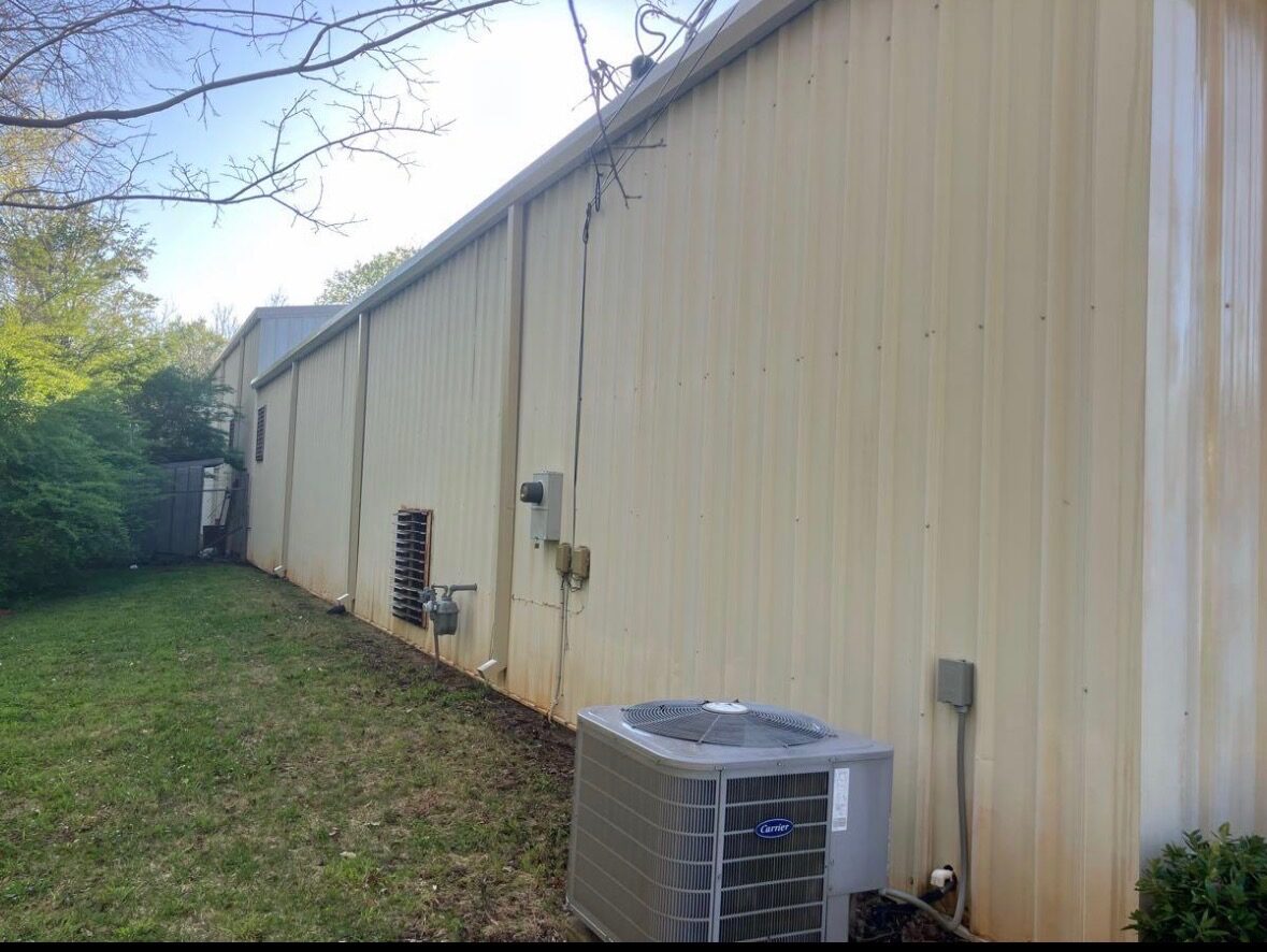 Clean industrial metal-building exterior